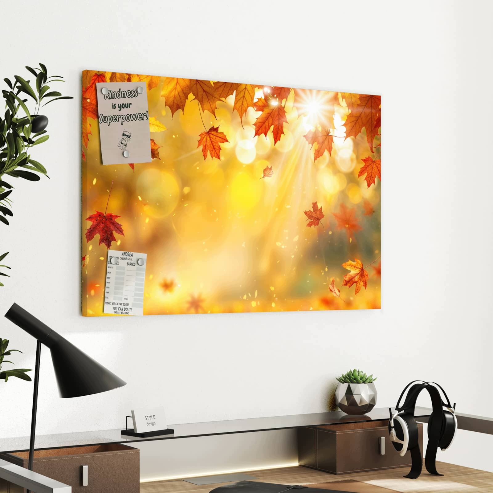 Magnetická tabule – obraz na zeď Podzimní listy slunce | 60 × 40 cm