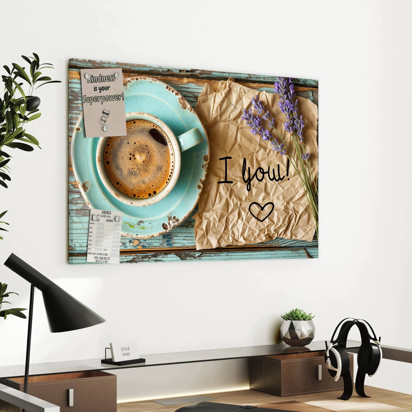 Magnetická tabule – obraz na zeď Šálek levandule | 60 × 40 cm