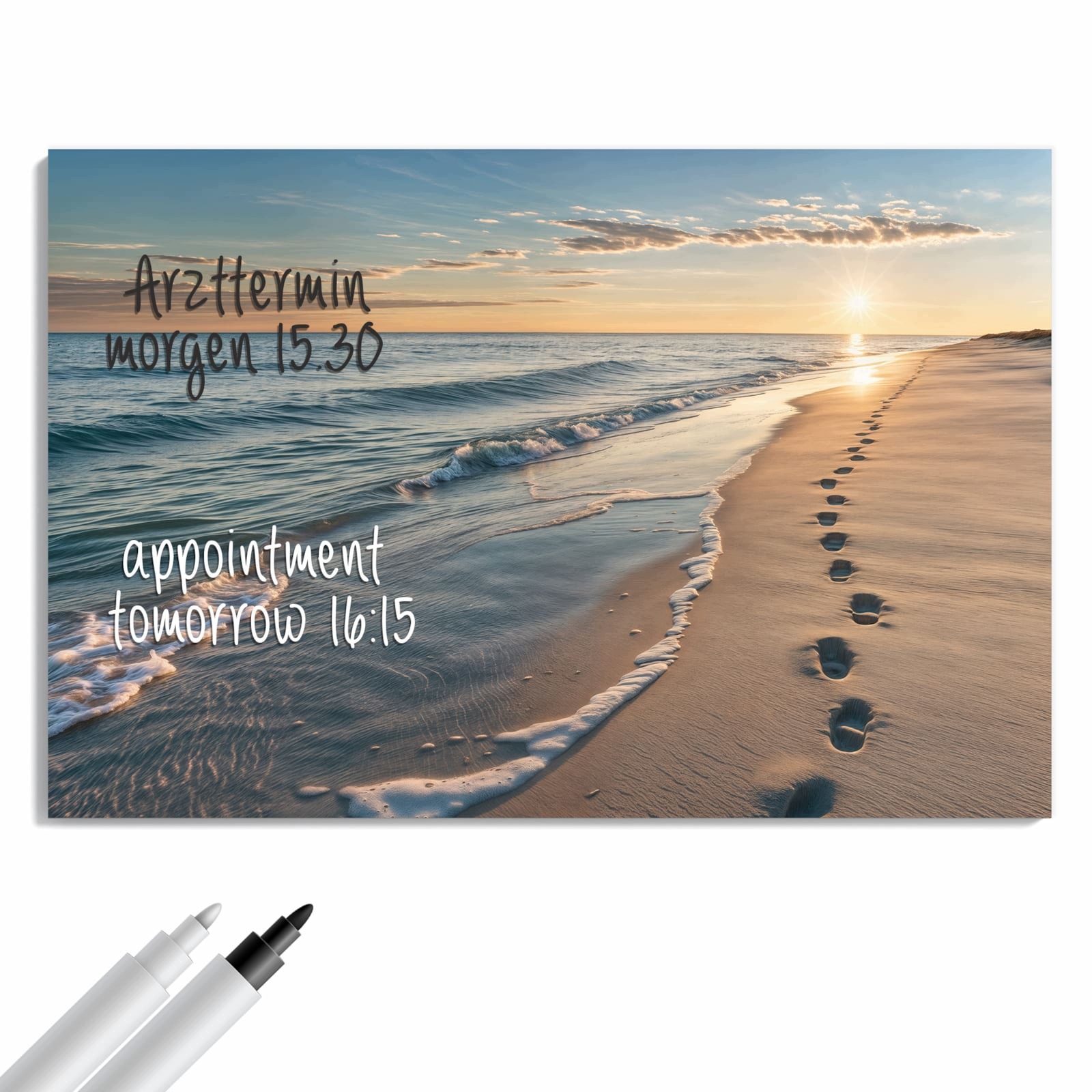 Magnetická tabule – obraz na zeď Stopy na pláži | 90 × 60 cm