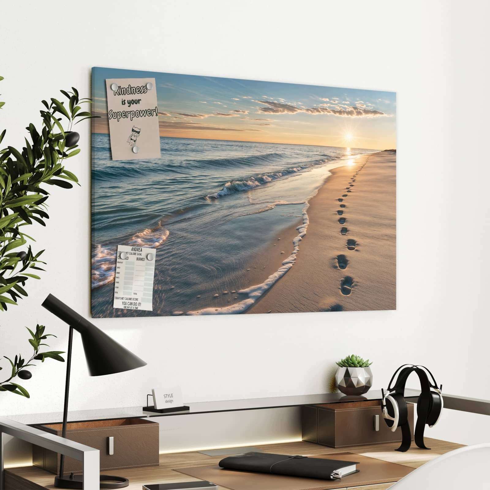 Magnetická tabule – obraz na zeď Stopy na pláži | 90 × 60 cm