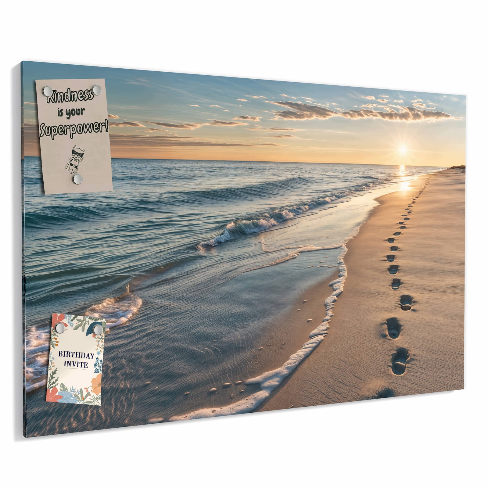 Magnetická tabule – obraz na zeď Stopy na pláži | 90 × 60 cm