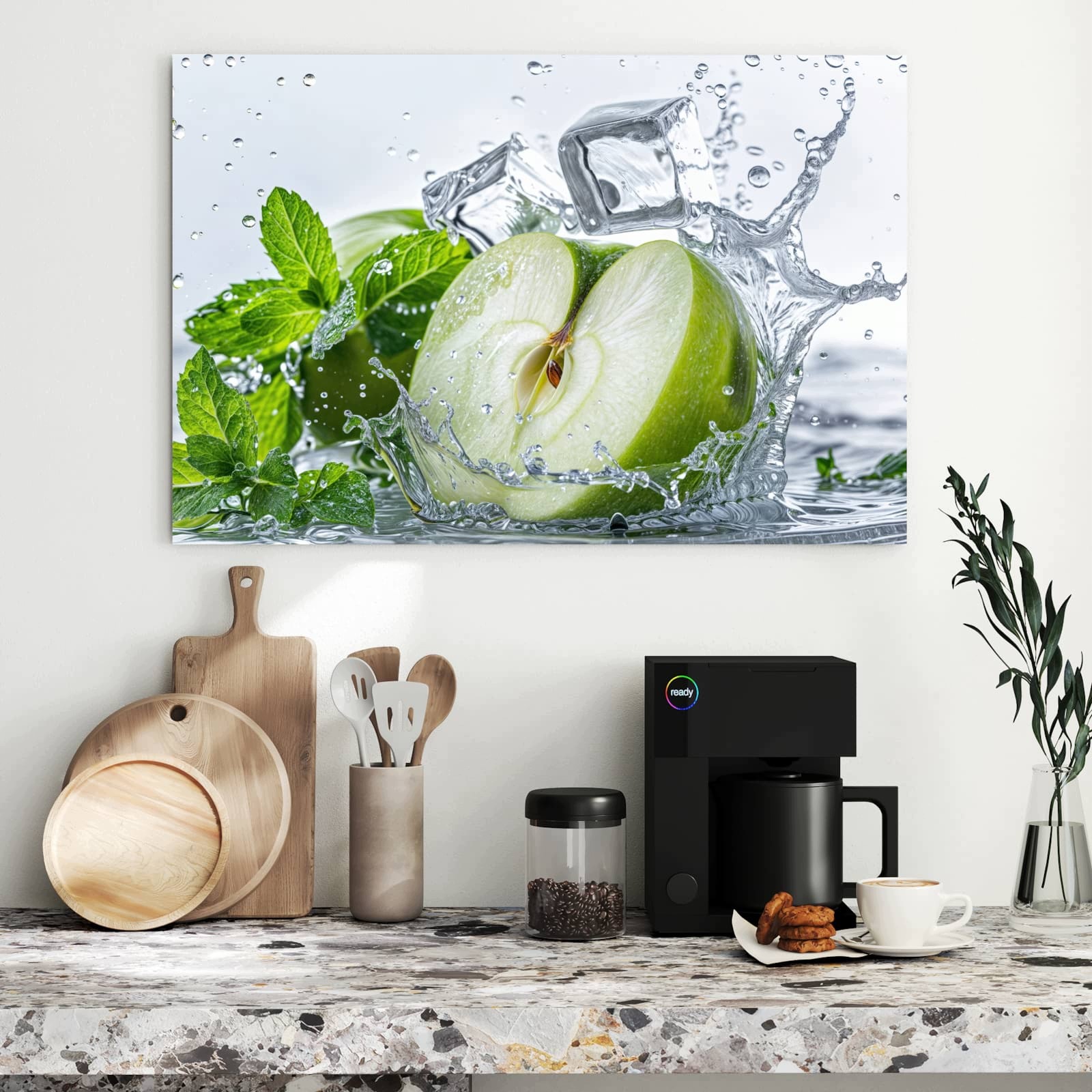 Magnetická tabule – obraz na zeď Stříkající jablko s mátou | 90 × 60 cm