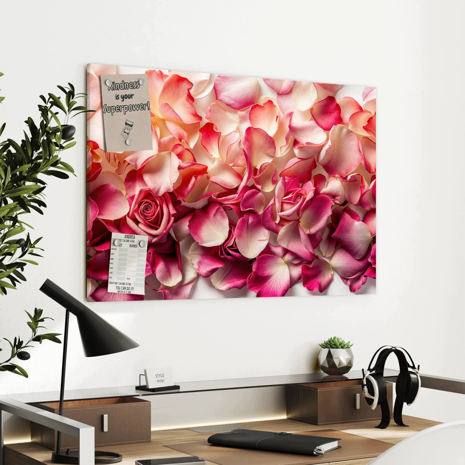 Magnetická tabule – obraz na zeď Okvětní lístky růží – hra barev | 90 × 60 cm