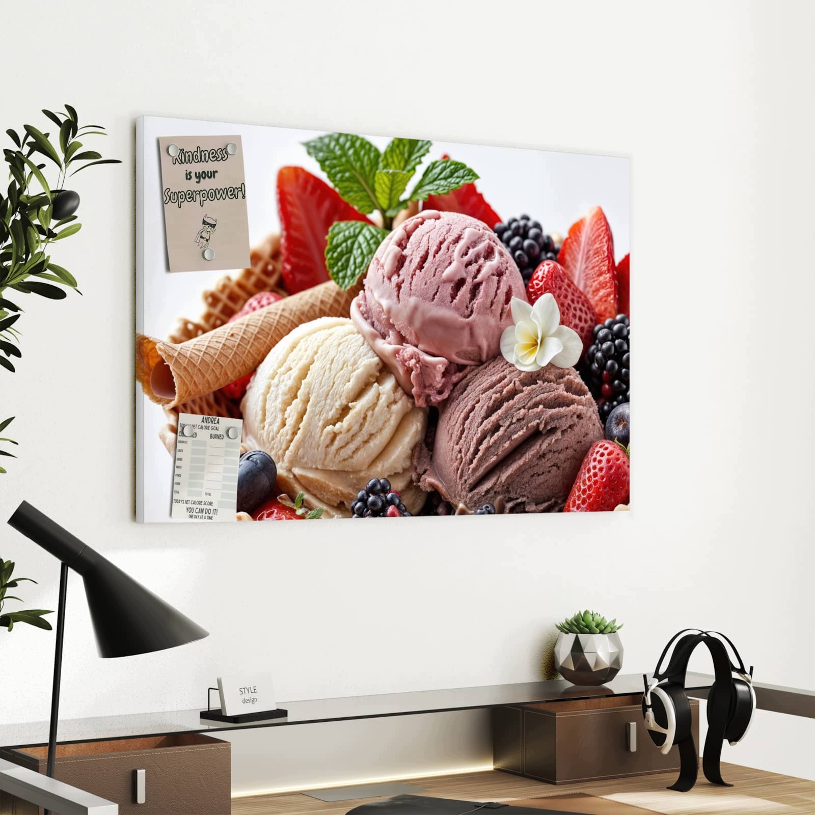 Magnetická tabule – obraz na zeď Zmrzlinová vafle s ovocem | 60 × 40 cm