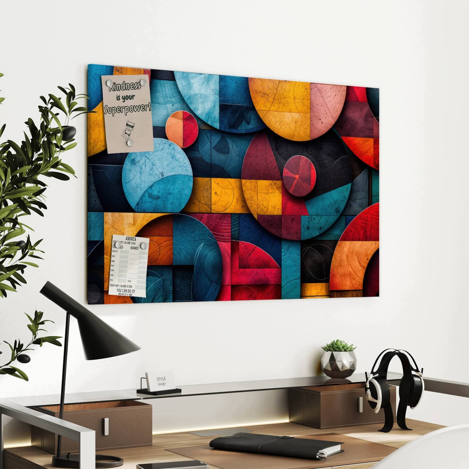 Magnetická tabule – obraz na zeď Barevná kolečka – motiv 1 | 90 × 60 cm
