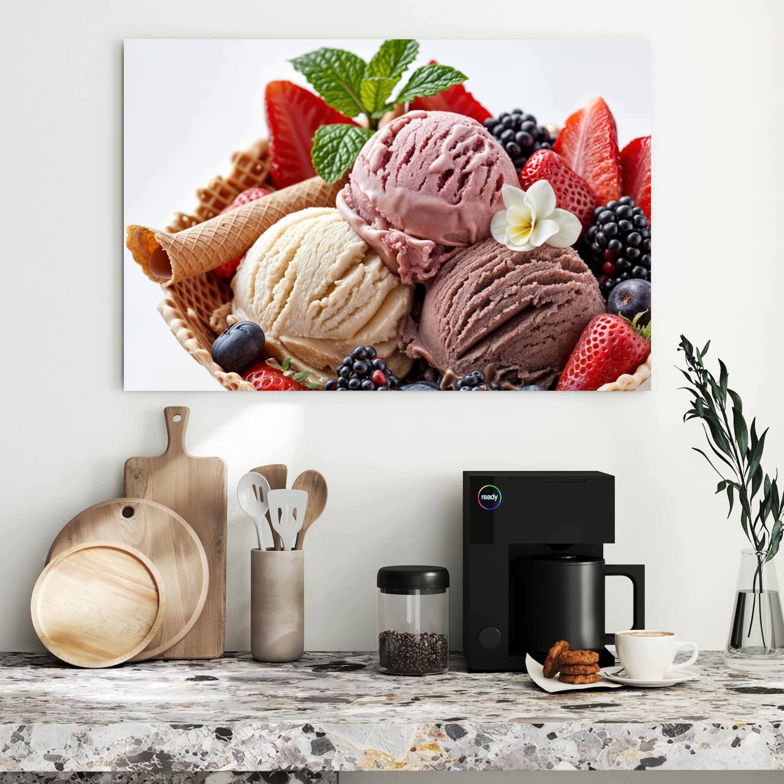 Magnetická tabule – obraz na zeď Zmrzlinová vafle s ovocem | 90 × 60 cm