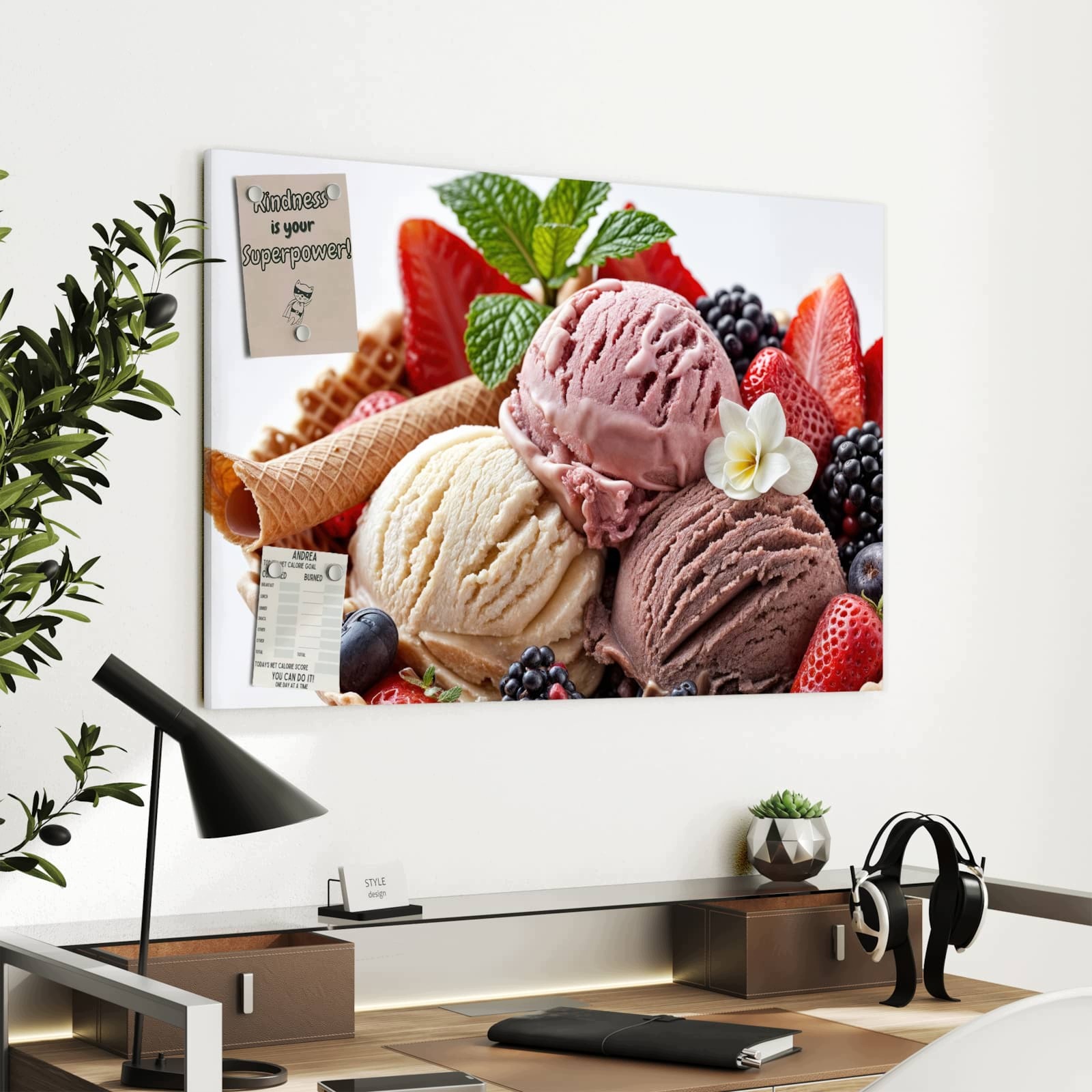 Magnetická tabule – obraz na zeď Zmrzlinová vafle s ovocem | 90 × 60 cm