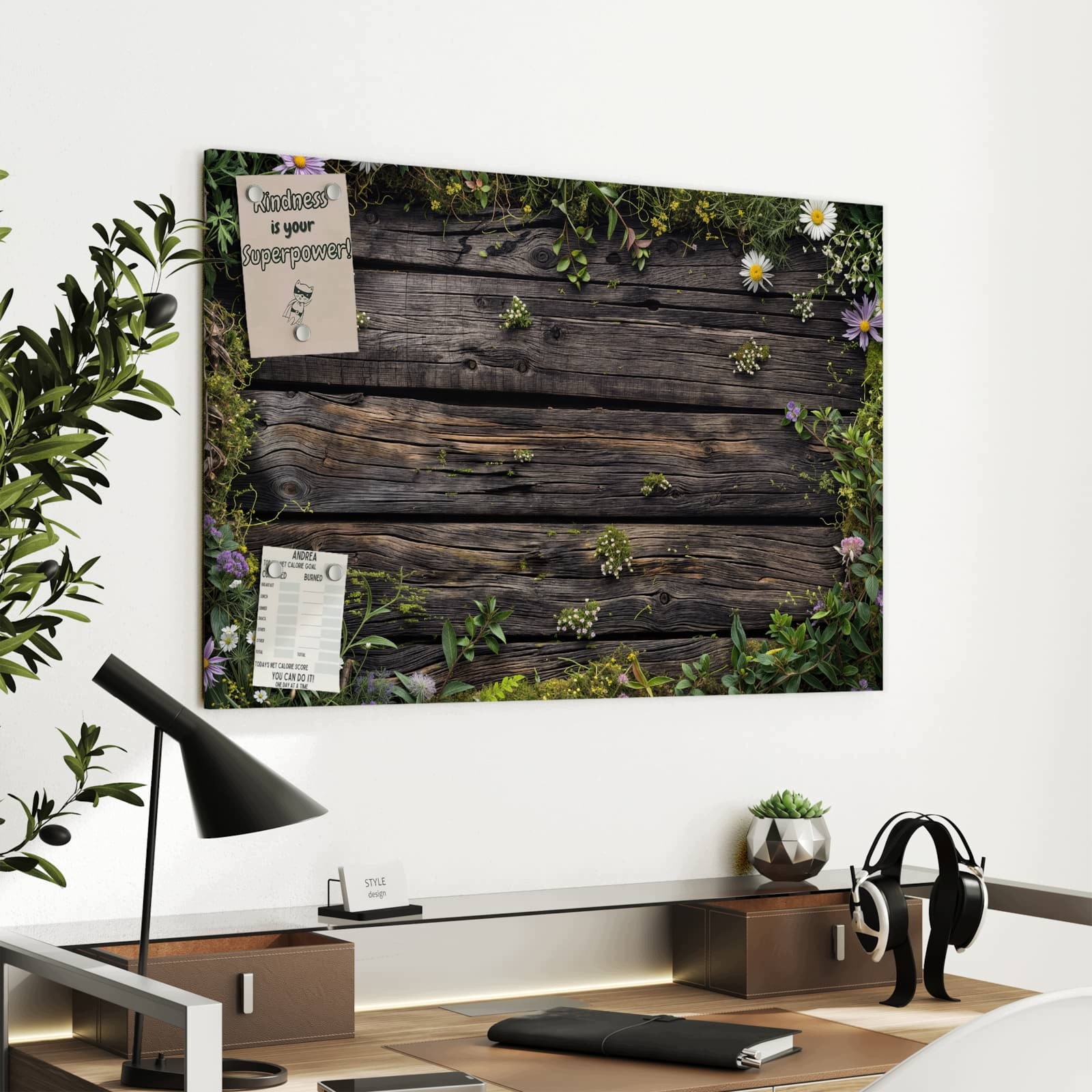 Magnetická tabule – obraz na zeď Dřevo květiny | 90 × 60 cm