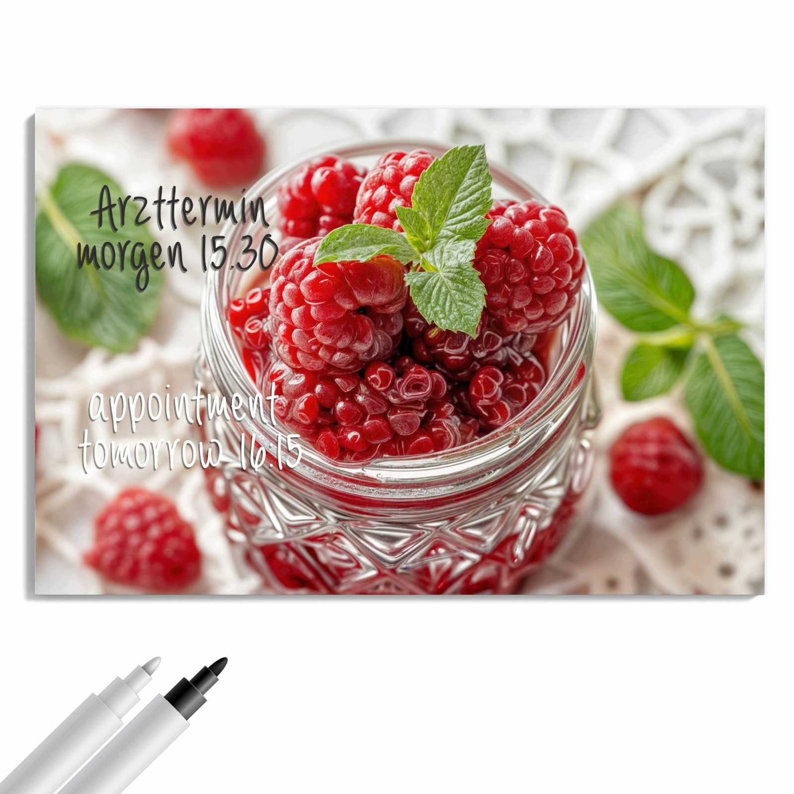 Magnetická tabule – obraz na zeď Maliny ve skle | 90 × 60 cm