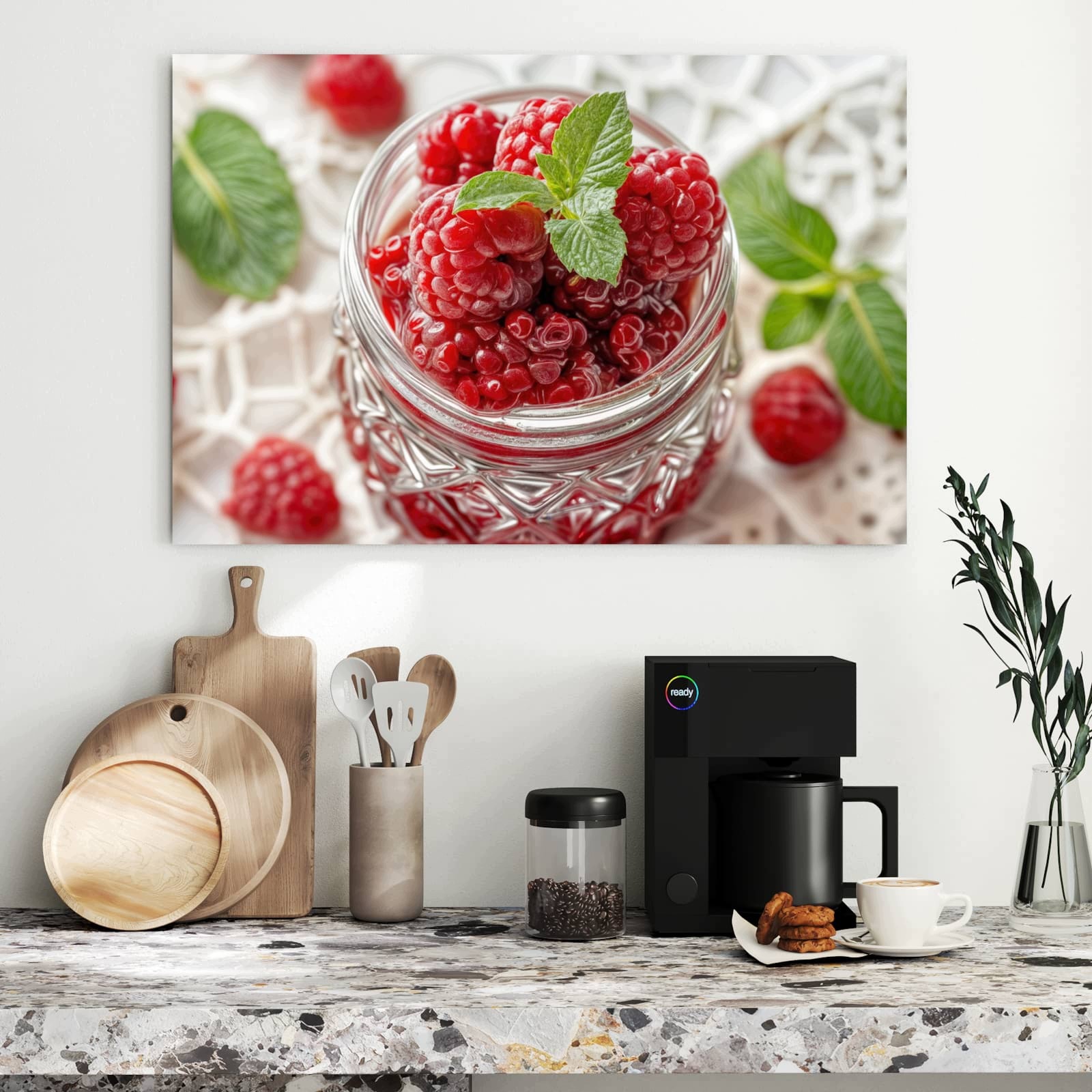 Magnetická tabule – obraz na zeď Maliny ve skle | 90 × 60 cm