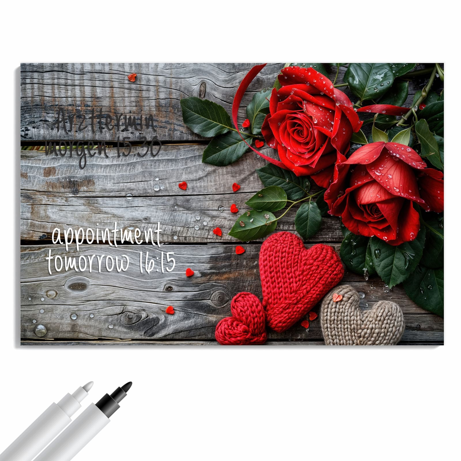 Magnetická tabule – obraz na zeď Červené růže srdce | 90 × 60 cm