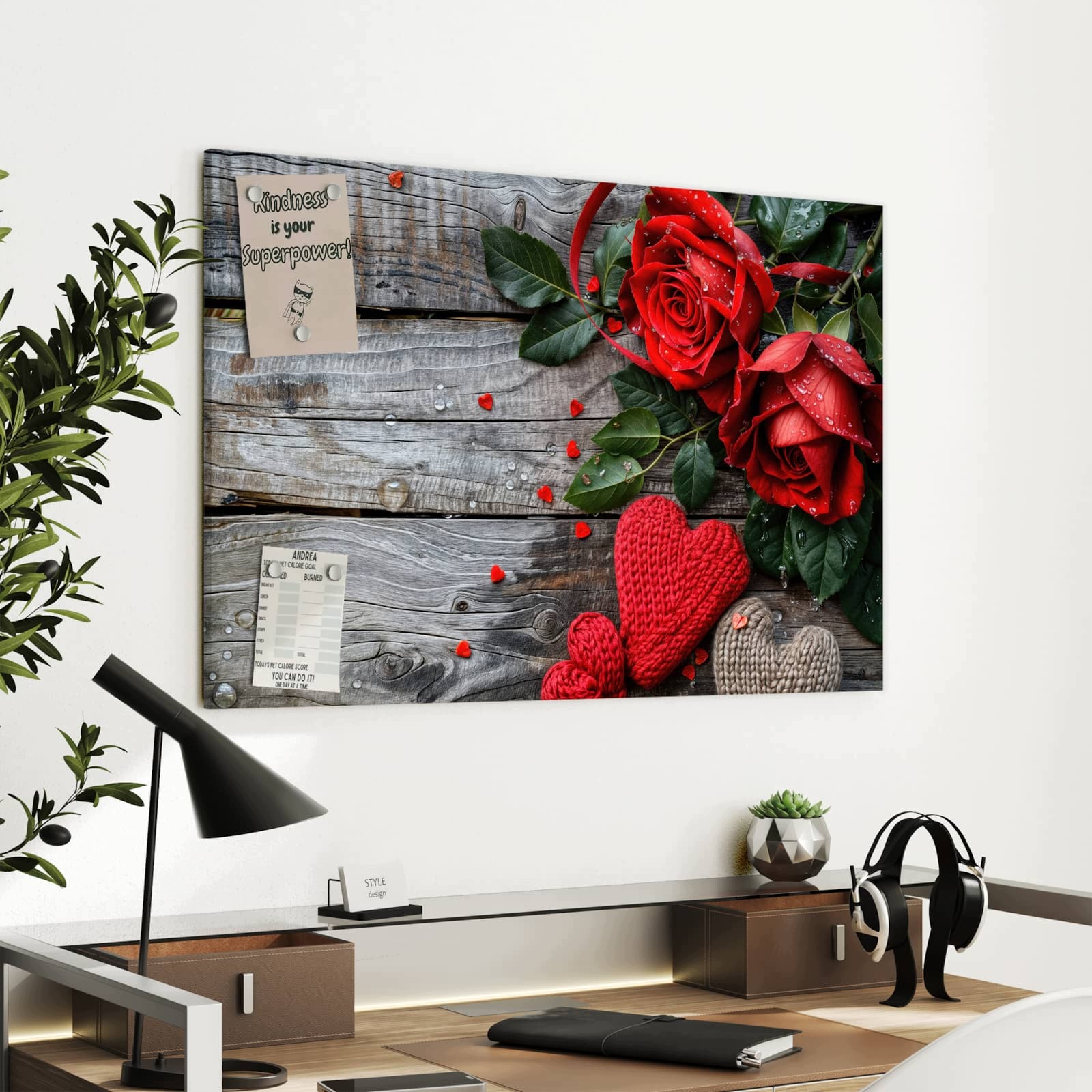 Magnetická tabule – obraz na zeď Červené růže srdce | 90 × 60 cm
