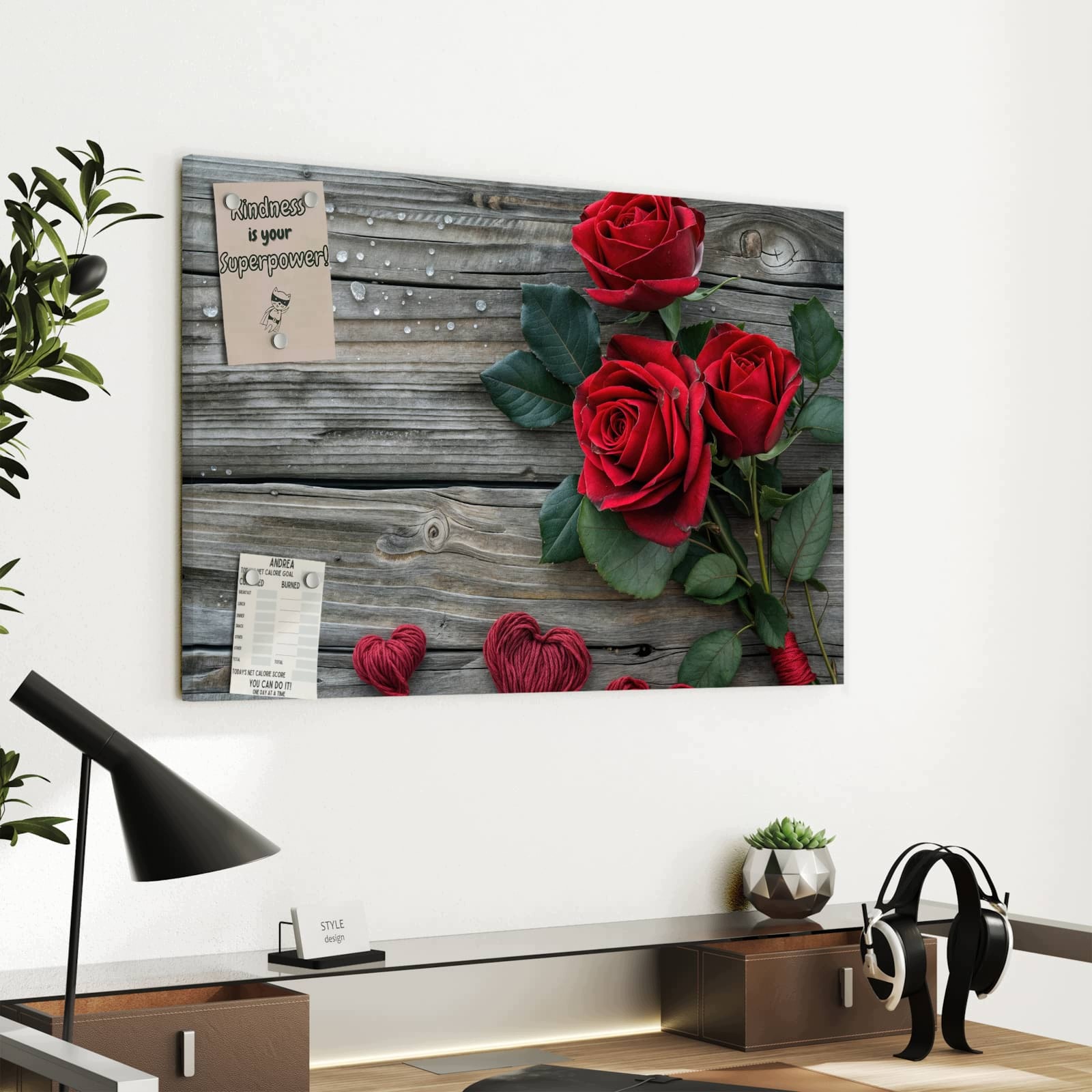 Magnetická tabule – obraz na zeď Romantické srdce s růží | 60 × 40 cm