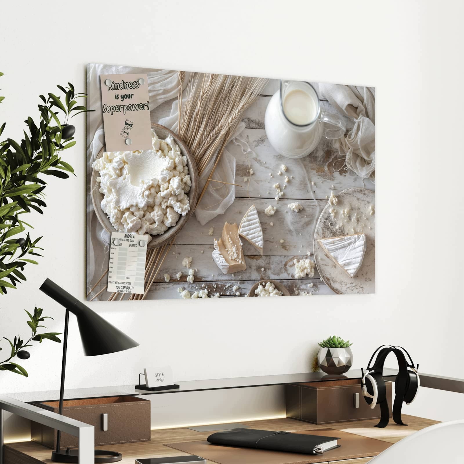Magnetická tabule – obraz na zeď Miska s kozím sýrem | 90 × 60 cm