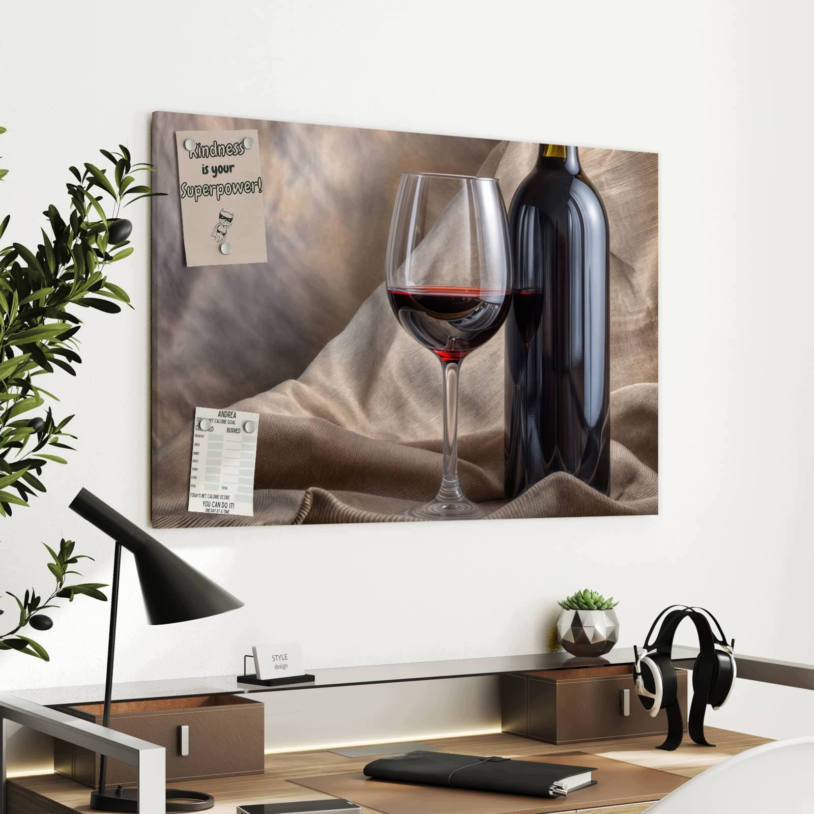 Magnetická tabule – obraz na zeď Víno ve sklenici | 90 × 60 cm