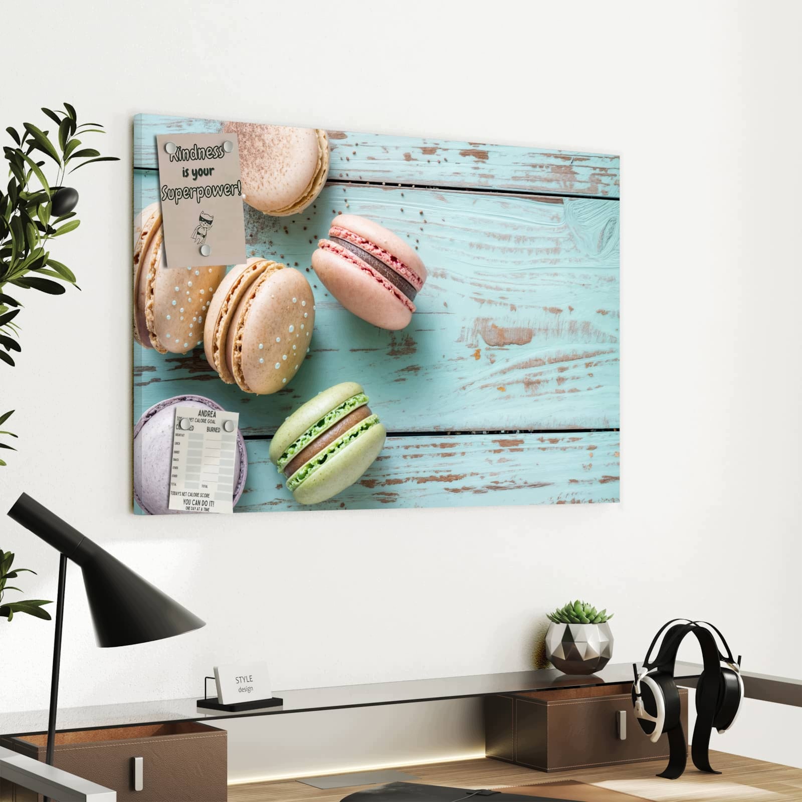 Magnetická tabule – obraz na zeď Makronky dřevo | 60 × 40 cm
