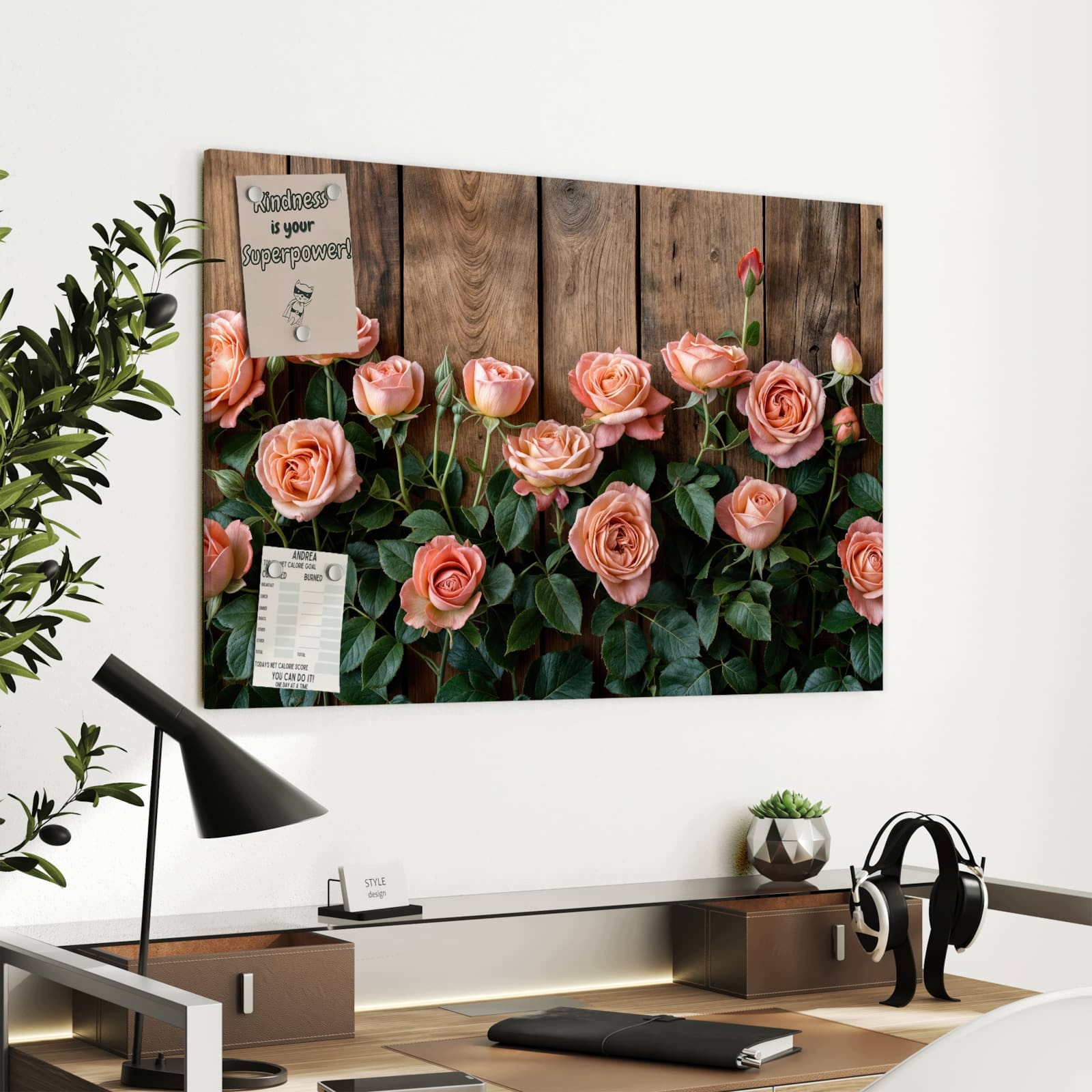 Magnetická tabule – obraz na zeď Růže na dřevěném pozadí | 90 × 60 cm
