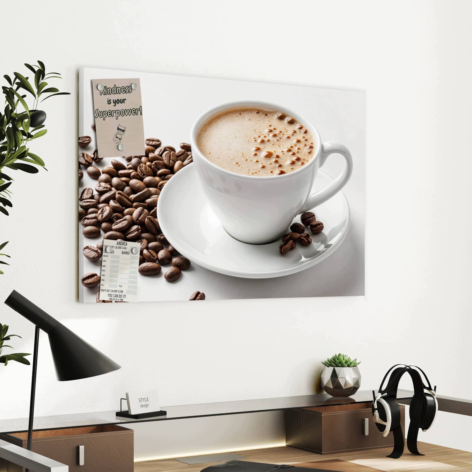 Magnetická tabule – obraz na zeď Šálek kávy a kávová zrna | 60 × 40 cm