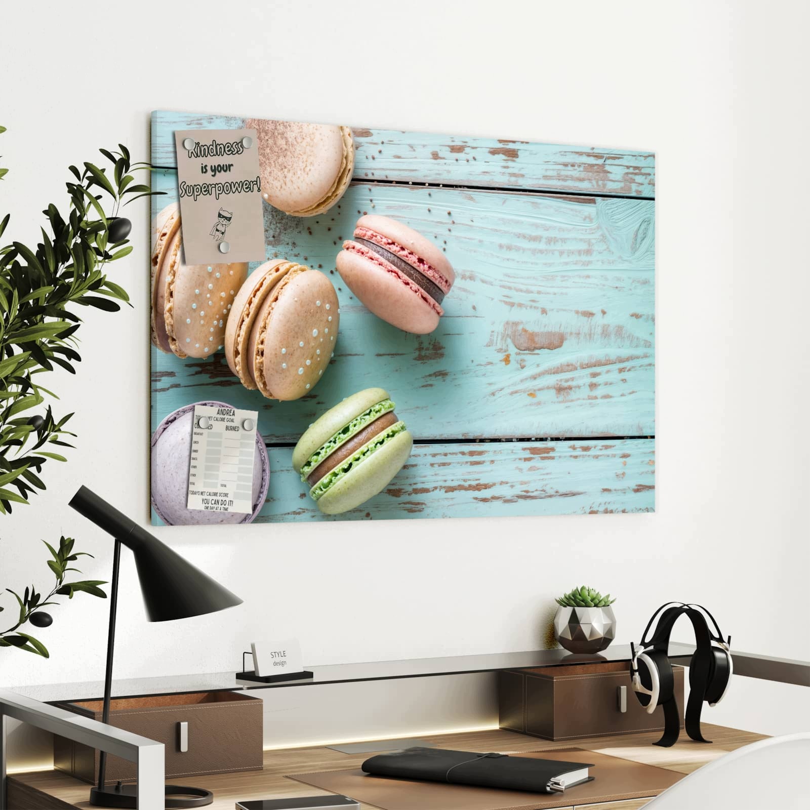 Magnetická tabule – obraz na zeď Makronky dřevo | 90 × 60 cm