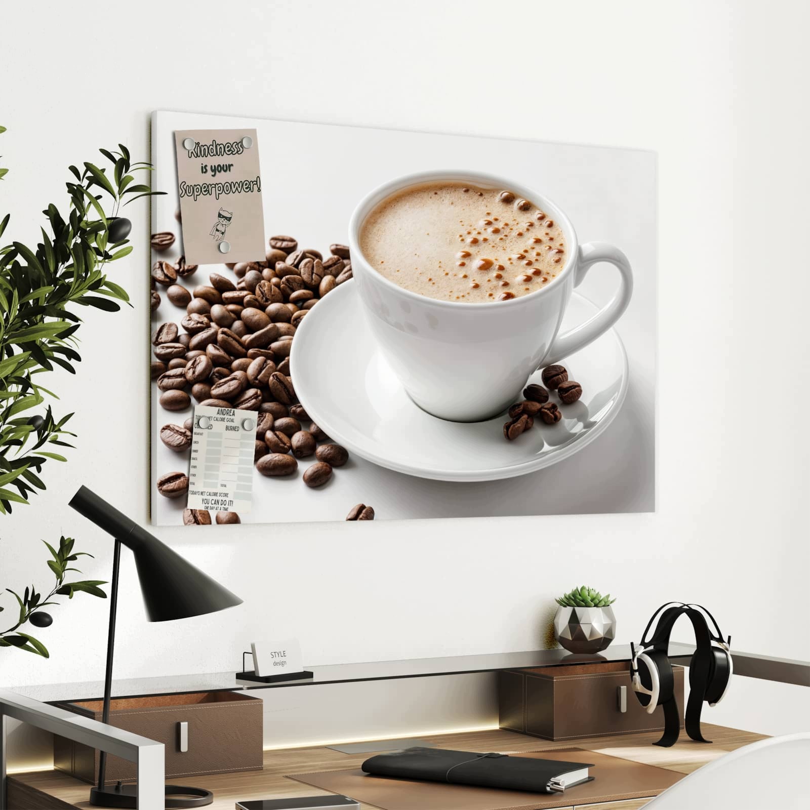 Magnetická tabule – obraz na zeď Šálek kávy a kávová zrna | 90 × 60 cm