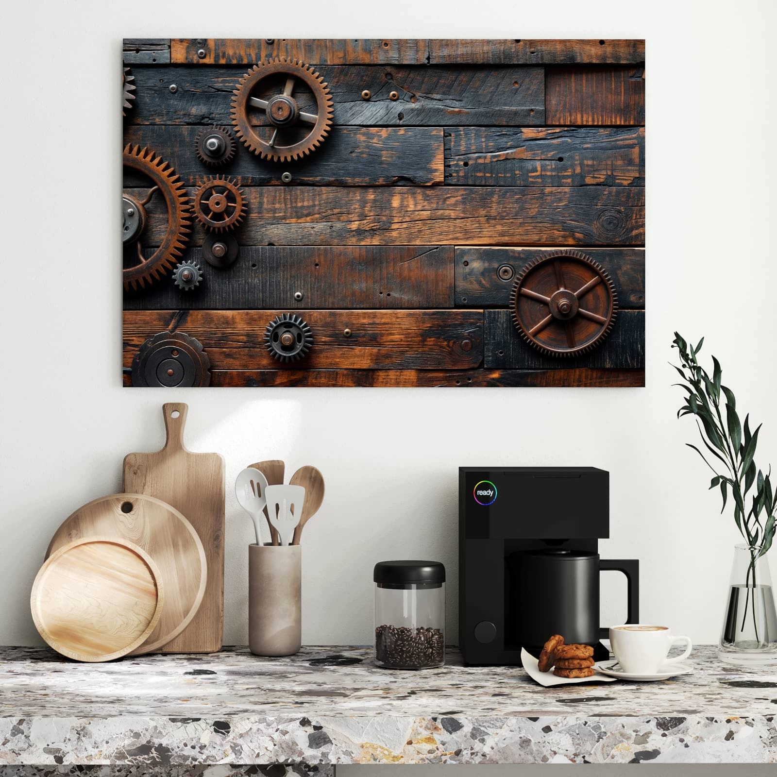 Magnetická tabule – obraz na zeď Dřevo a ozubená kola | 90 × 60 cm