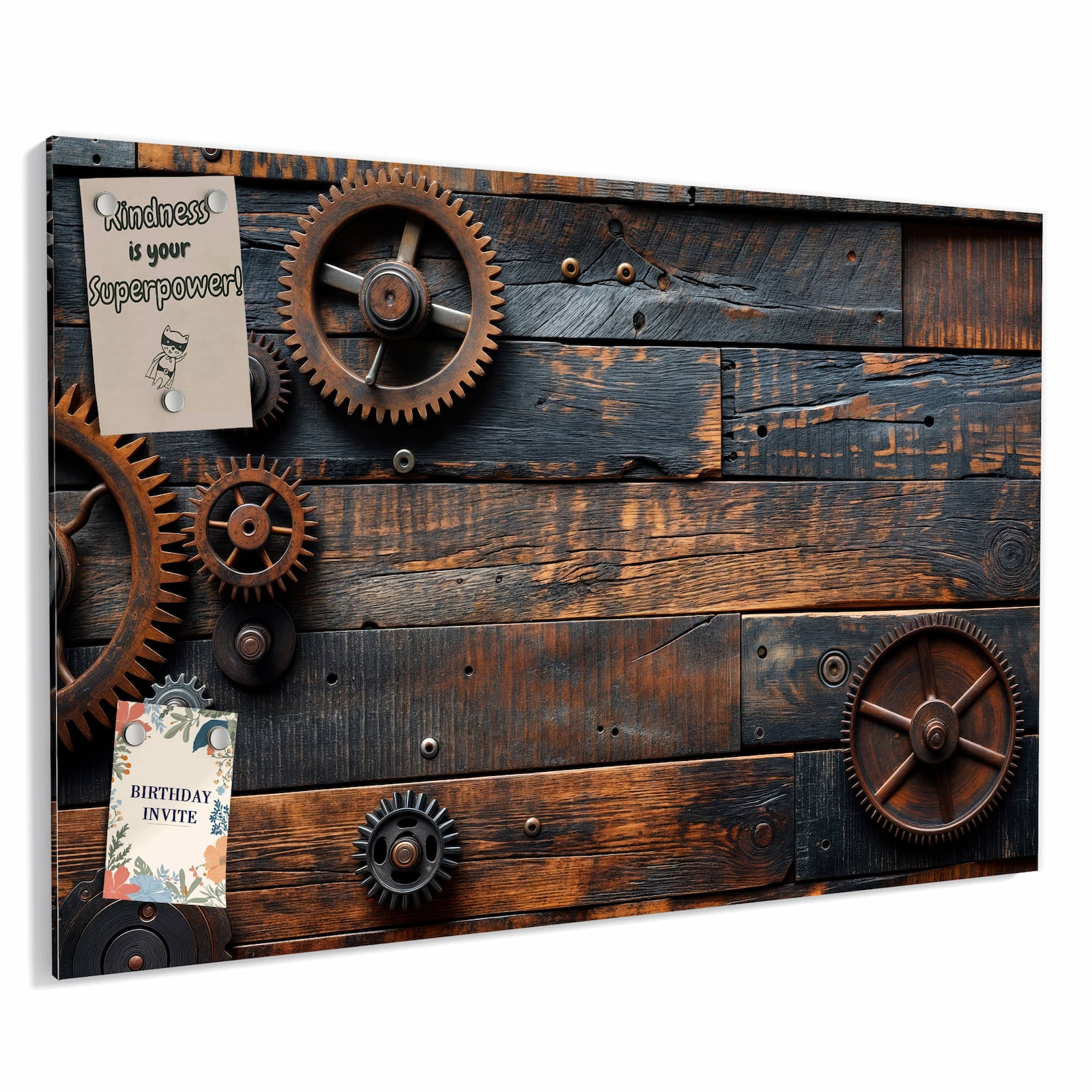Magnetická tabule – obraz na zeď Dřevo a ozubená kola | 90 × 60 cm