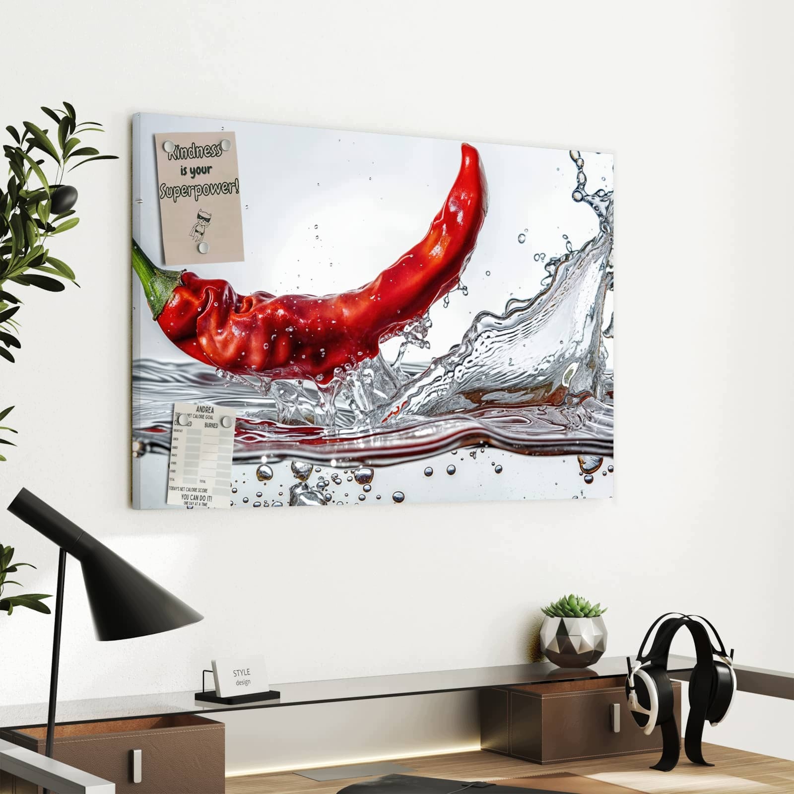 Magnetická tabule – obraz na zeď Chilli ve vodě – motiv 1 | 60 × 40 cm