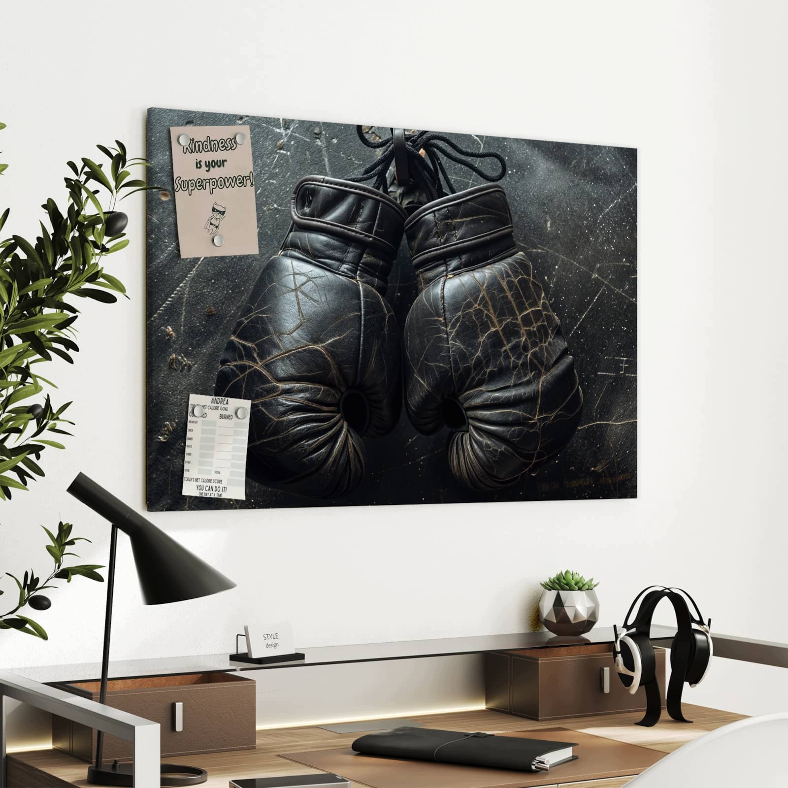 Magnetická tabule – obraz na zeď Boxerské rukavice ve stylu vintage | 90 × 60 cm