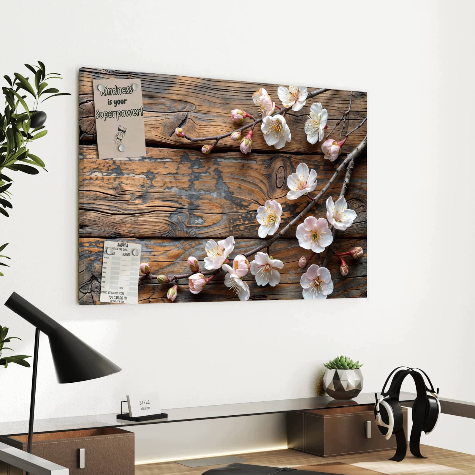Magnetická tabule – obraz na zeď Květiny třešní dřevo – motiv 1 | 60 × 40 cm