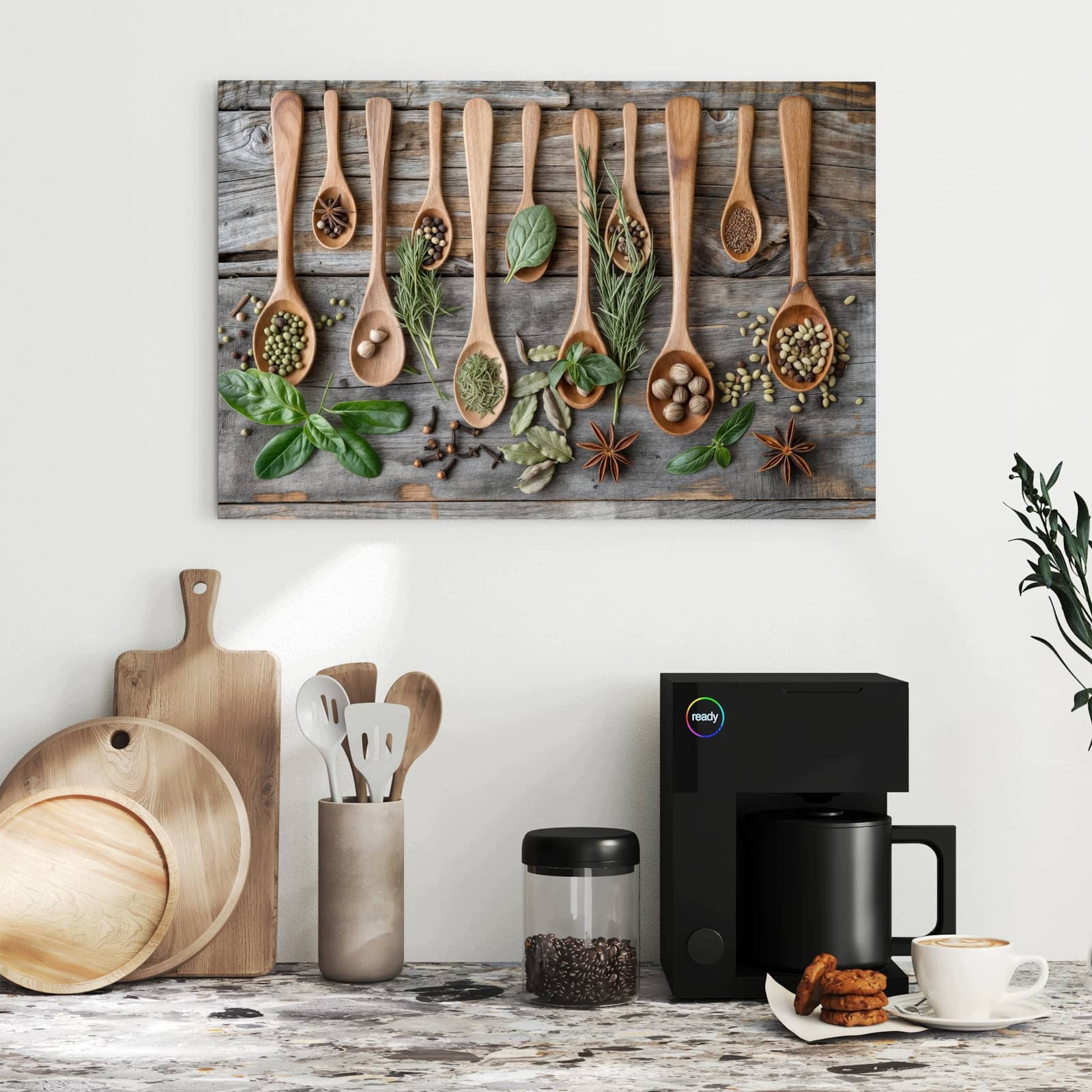 Magnetická tabule – obraz na zeď Dřevěná lžíce bylinky | 60 × 40 cm