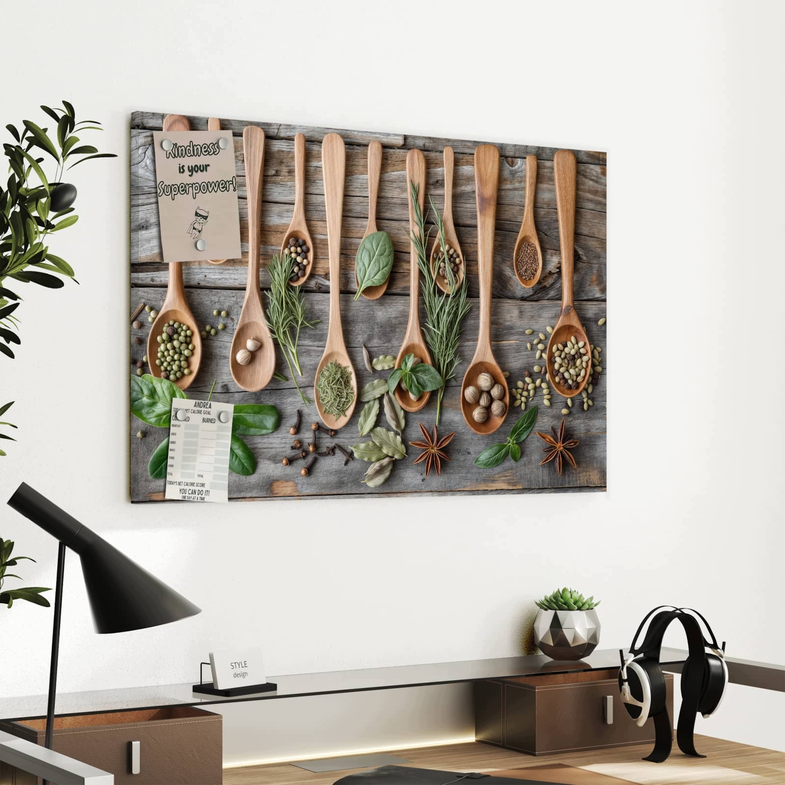 Magnetická tabule – obraz na zeď Dřevěná lžíce bylinky | 60 × 40 cm