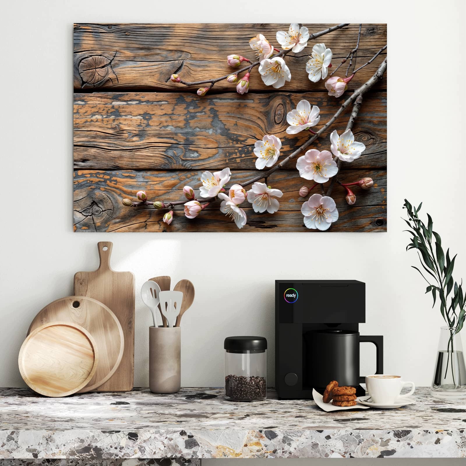 Magnetická tabule – obraz na zeď Květiny třešní dřevo – motiv 1 | 90 × 60 cm