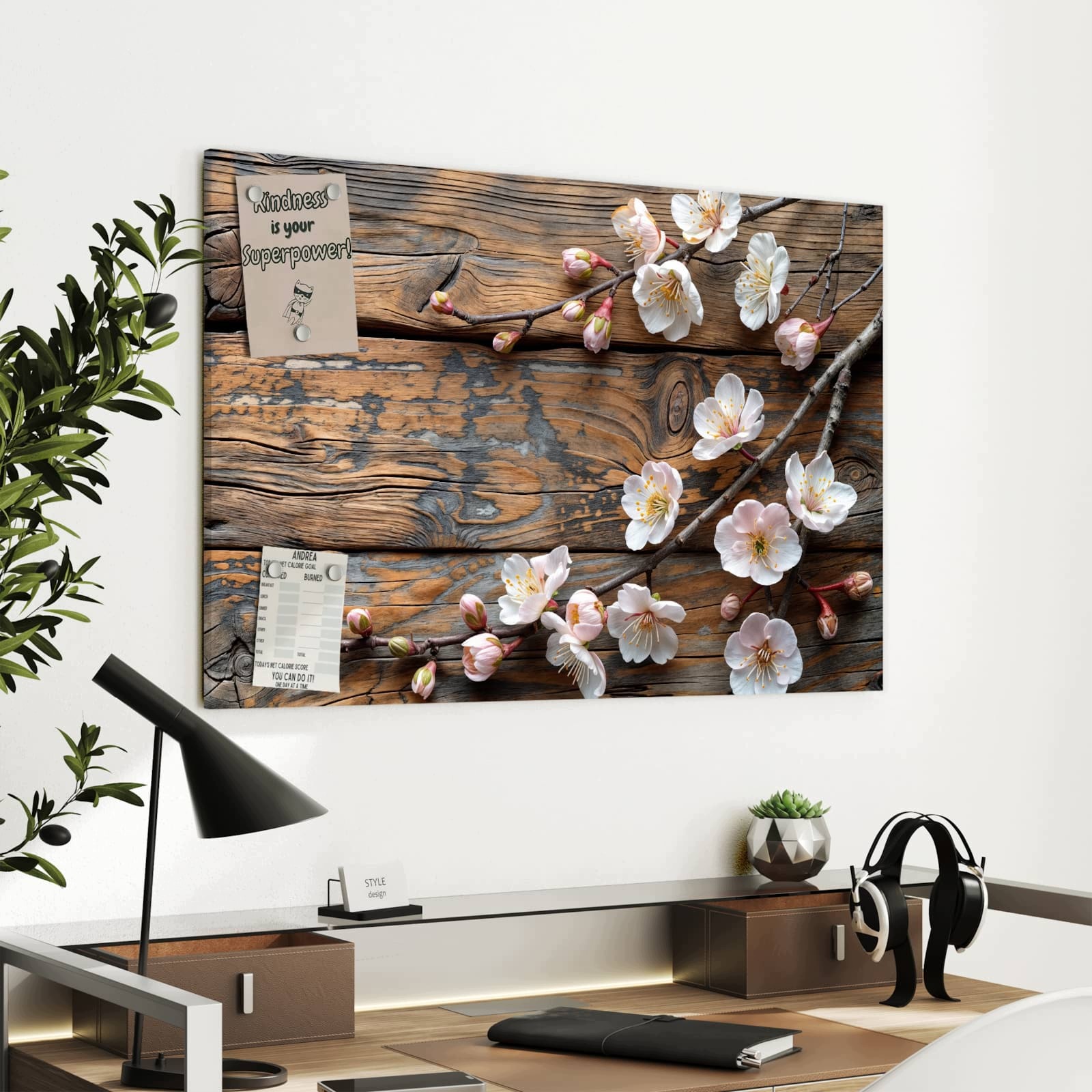 Magnetická tabule – obraz na zeď Květiny třešní dřevo – motiv 1 | 90 × 60 cm