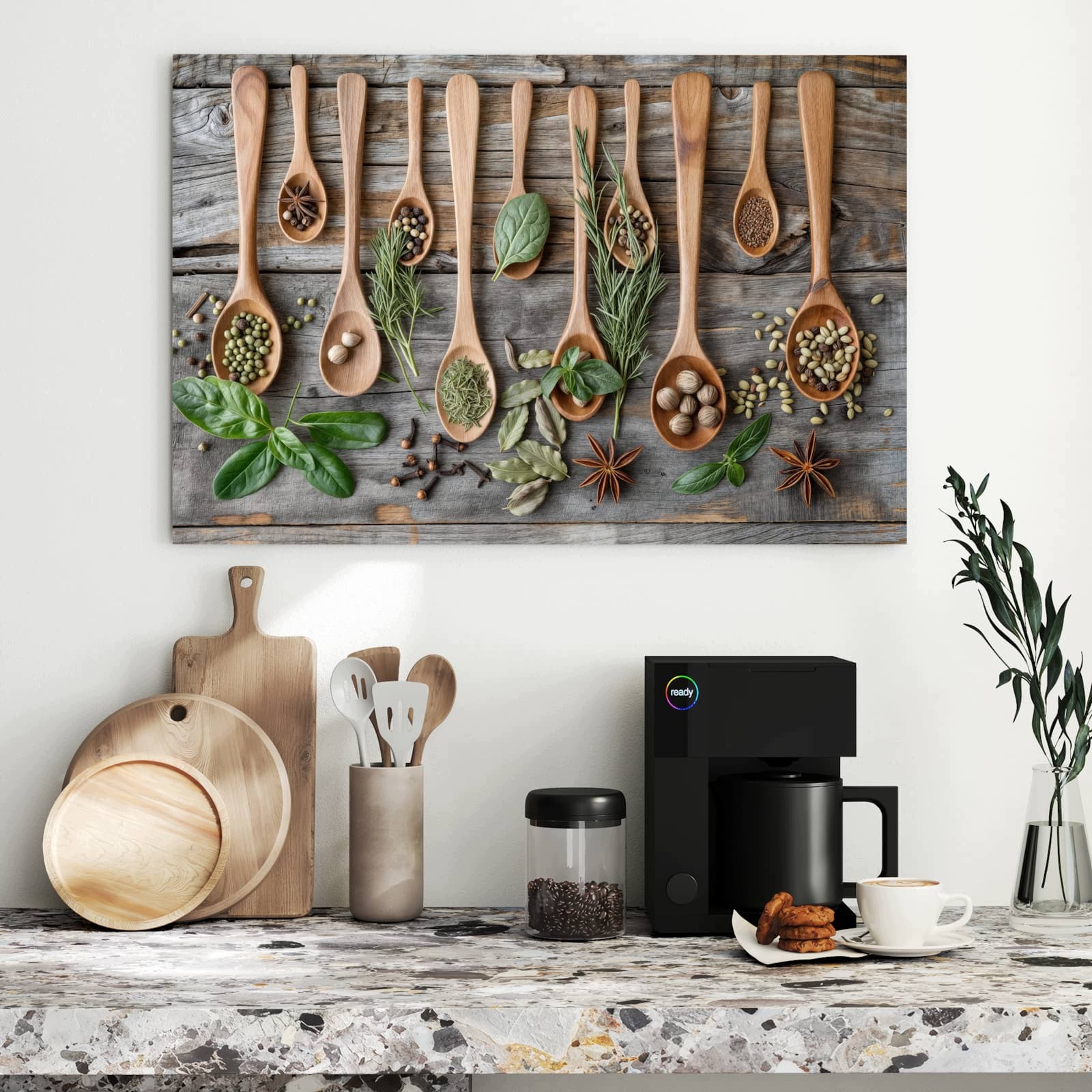 Magnetická tabule – obraz na zeď Dřevěná lžíce bylinky | 90 × 60 cm