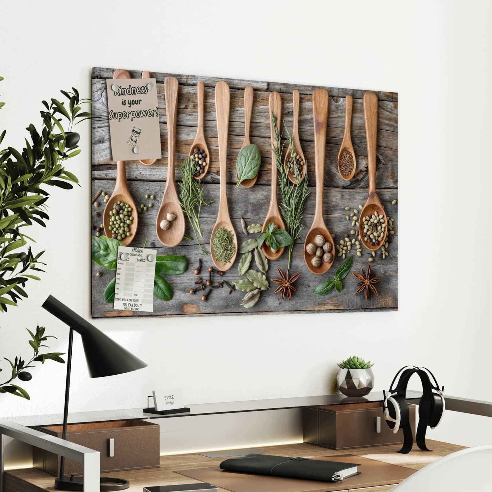 Magnetická tabule – obraz na zeď Dřevěná lžíce bylinky | 90 × 60 cm