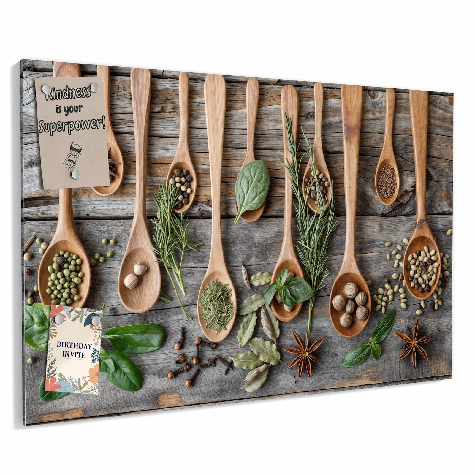 Magnetická tabule – obraz na zeď Dřevěná lžíce bylinky | 90 × 60 cm