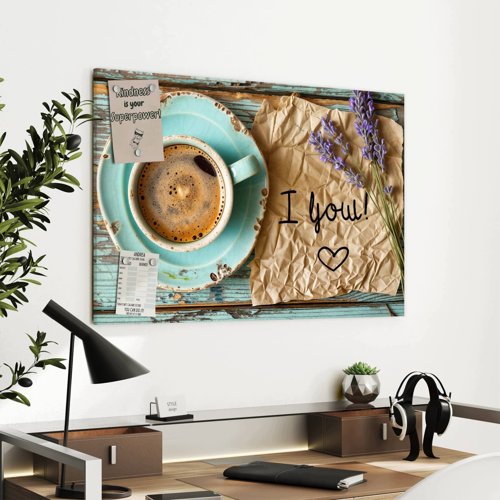 Magnetická tabule – obraz na zeď Šálek levandule | 90 × 60 cm