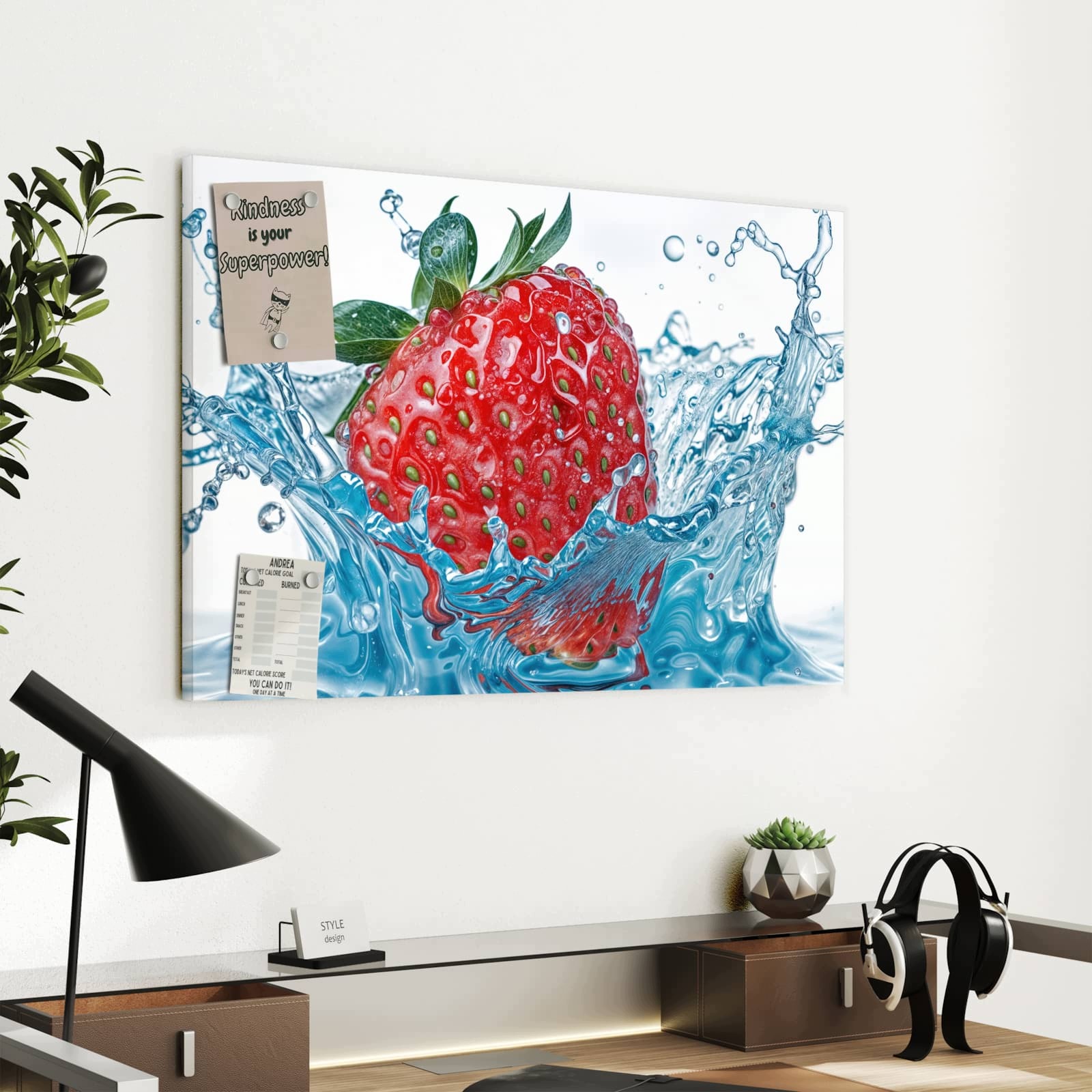 Magnetická tabule – obraz na zeď Jahoda cákance | 60 × 40 cm