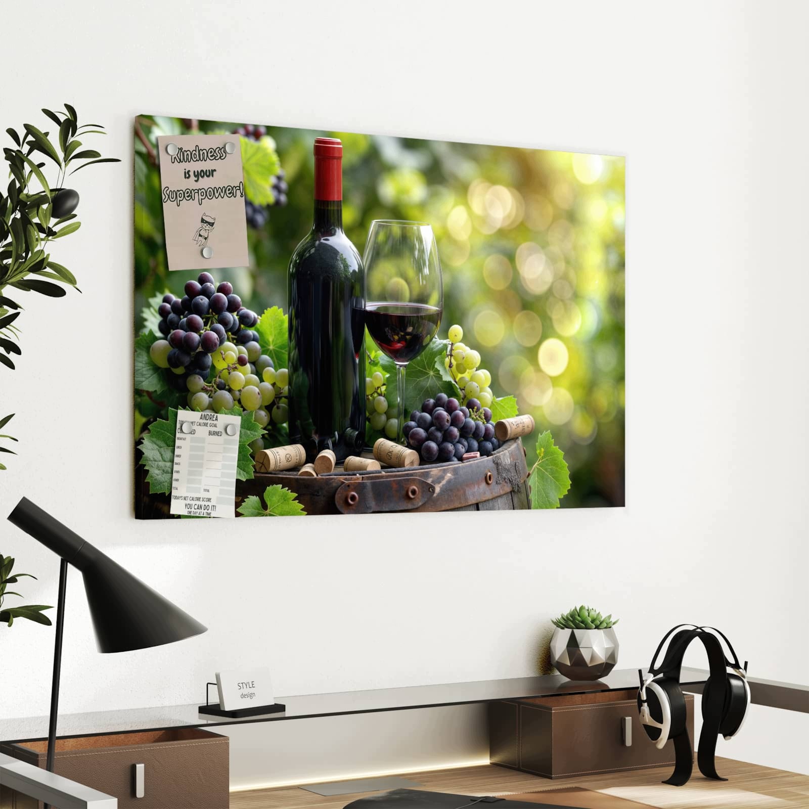 Magnetická tabule – obraz na zeď Víno a hrozny | 60 × 40 cm