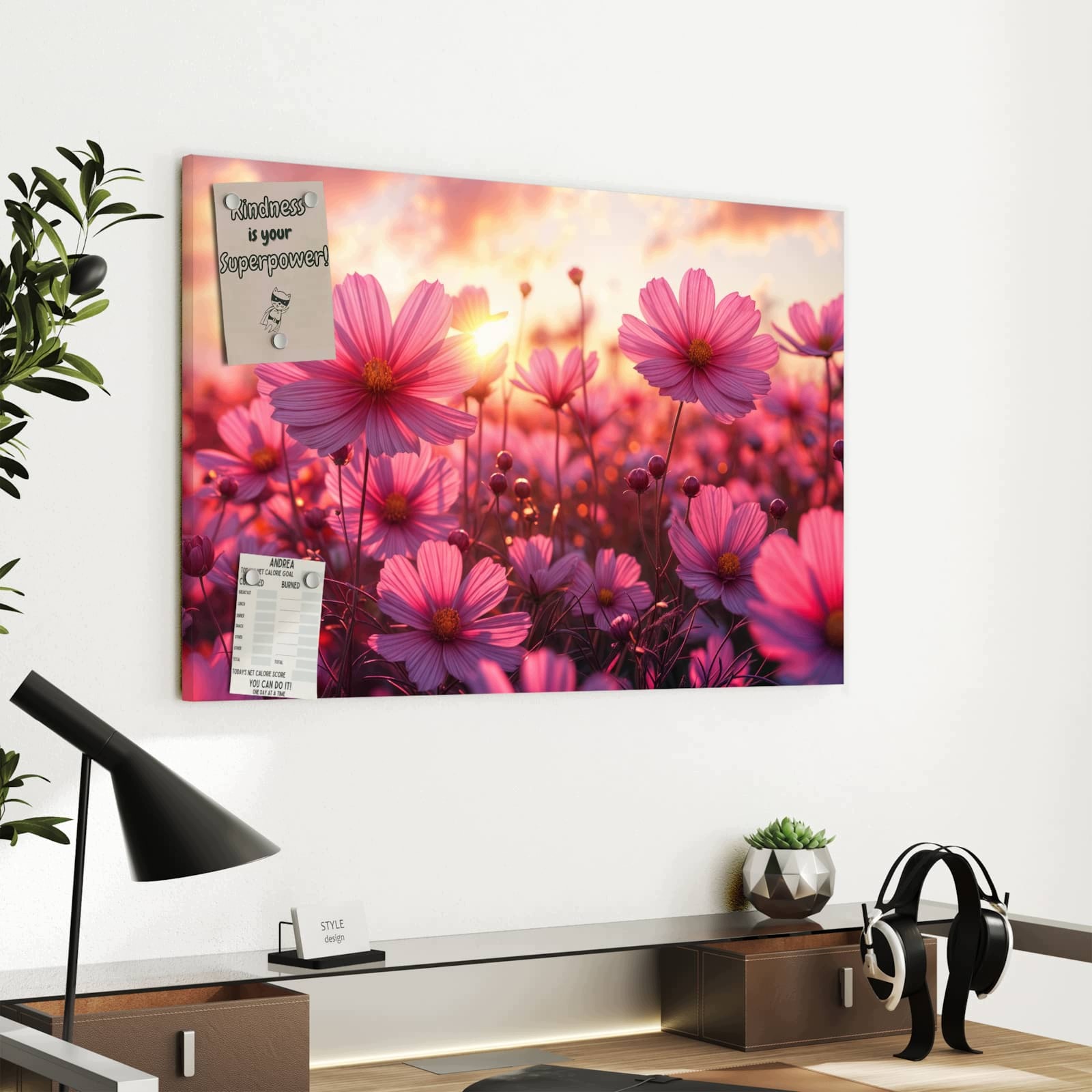 Magnetická tabule – obraz na zeď Pole květin při západu slunce | 60 × 40 cm
