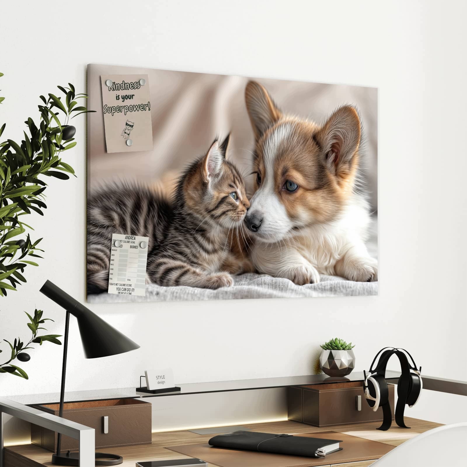 Magnetická tabule – obraz na zeď Štěně koťátko | 90 × 60 cm