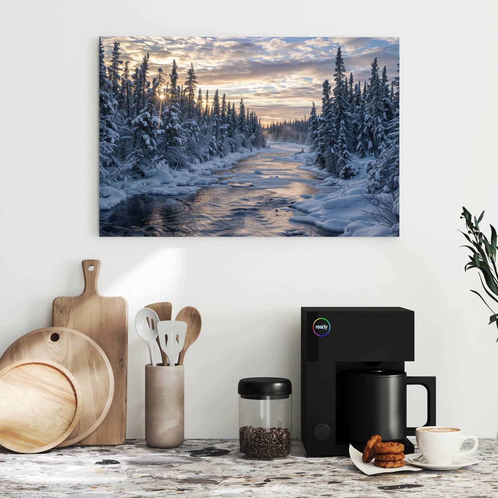 Magnetická tabule – obraz na zeď Zimní les nad řekou | 60 × 40 cm