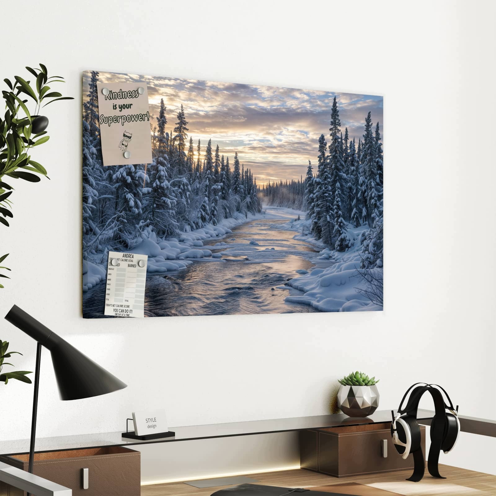 Magnetická tabule – obraz na zeď Zimní les nad řekou | 60 × 40 cm