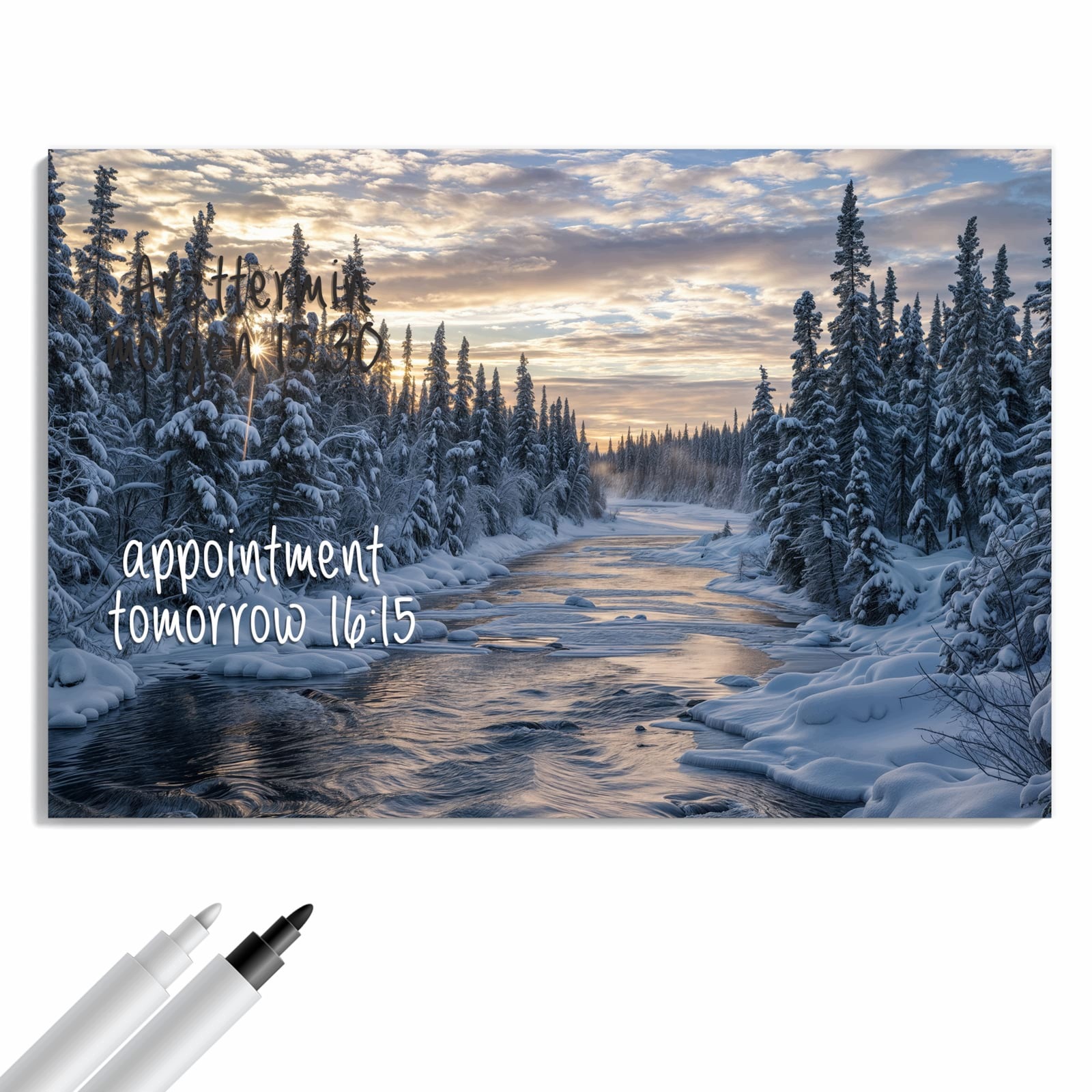 Magnetická tabule – obraz na zeď Zimní les nad řekou | 90 × 60 cm
