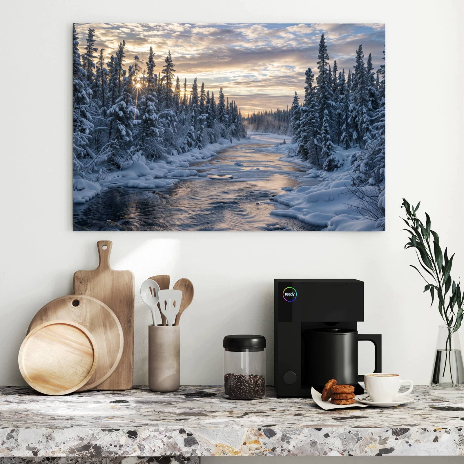 Magnetická tabule – obraz na zeď Zimní les nad řekou | 90 × 60 cm