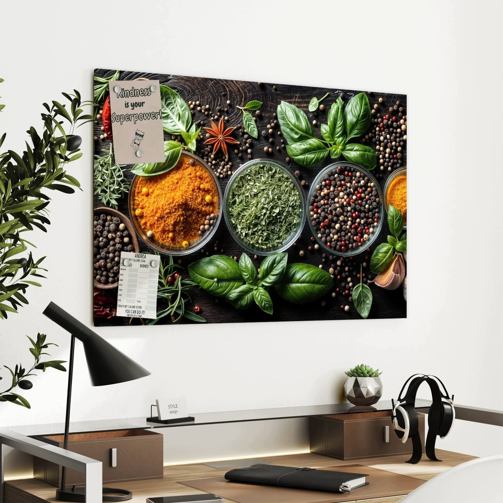 Magnetická tabule – obraz na zeď Koření a bylinky | 90 × 60 cm