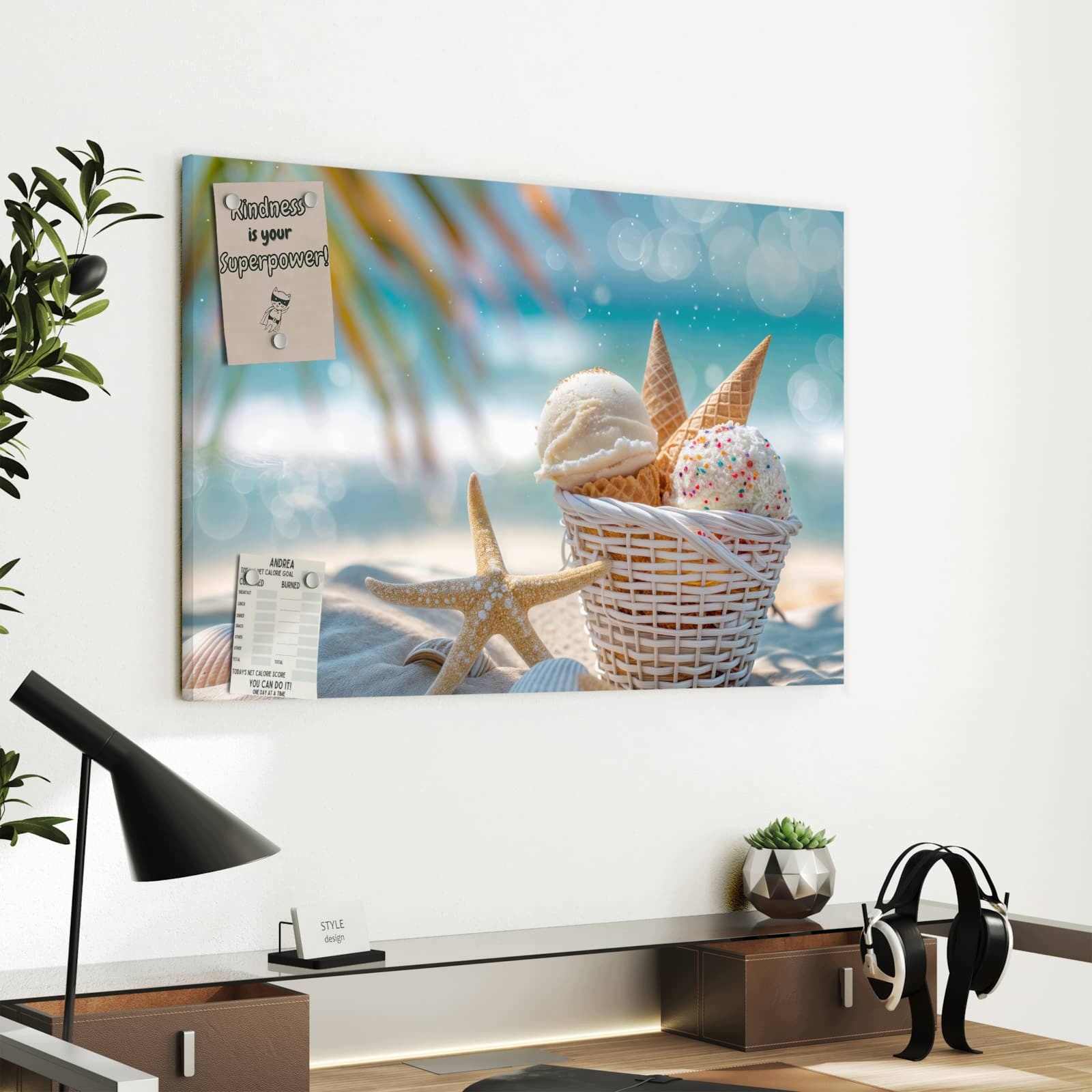 Magnetická tabule – obraz na zeď Léto a košíček se zmrzlinou | 60 × 40 cm