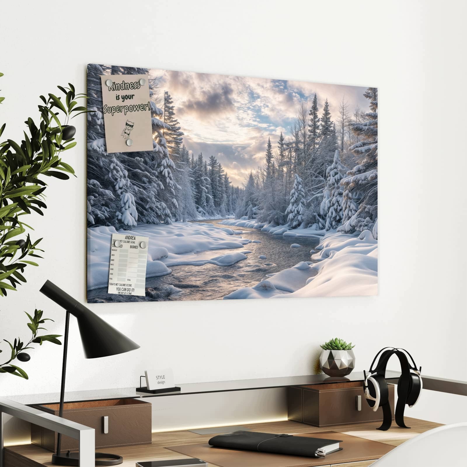 Magnetická tabule – obraz na zeď Zimní řeka | 90 × 60 cm