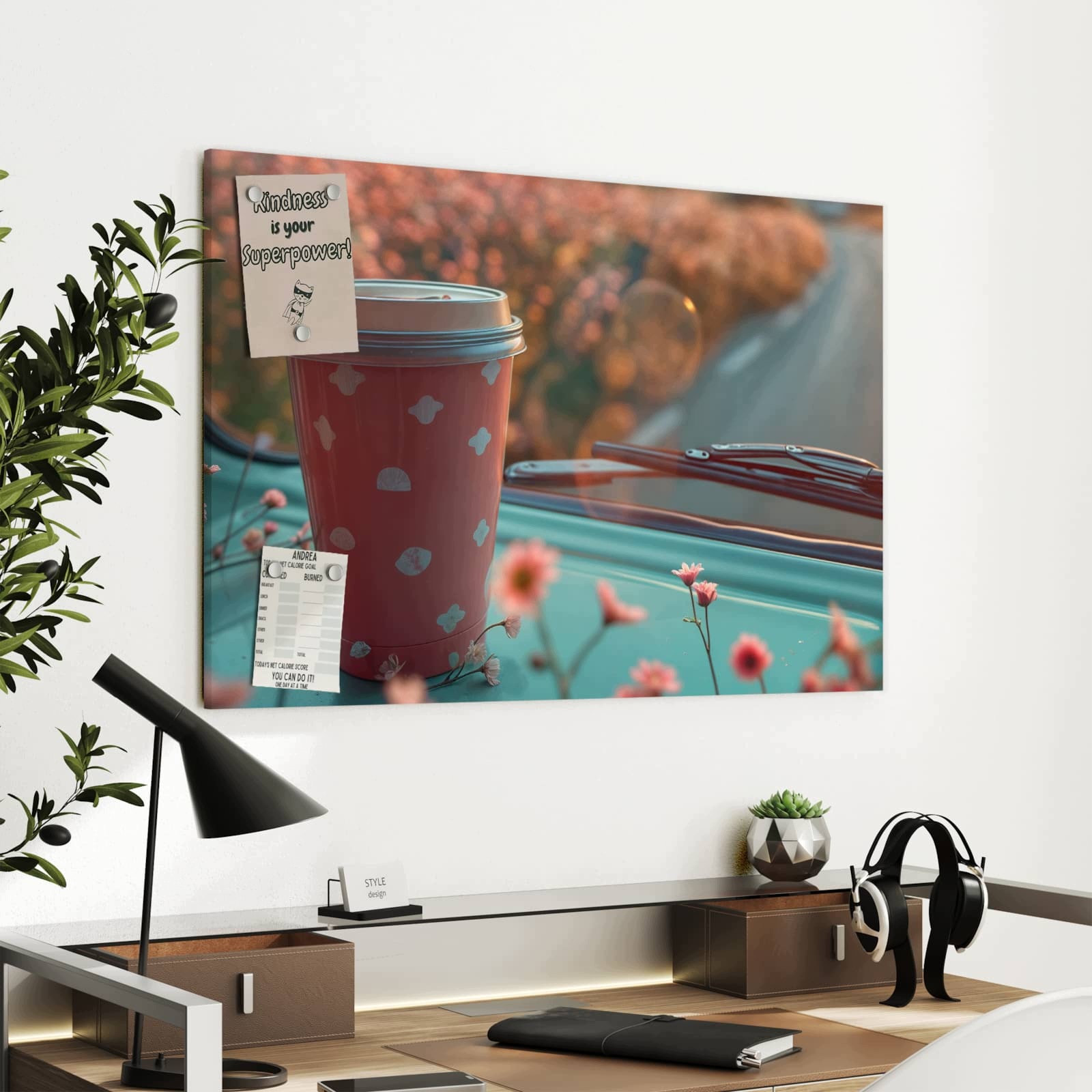 Magnetická tabule – obraz na zeď Hrnek na kávu autobus | 90 × 60 cm