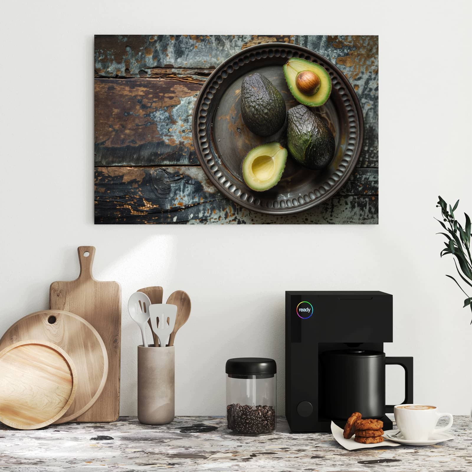 Magnetická tabule – obraz na zeď Avokádo dřevěný talíř | 60 × 40 cm